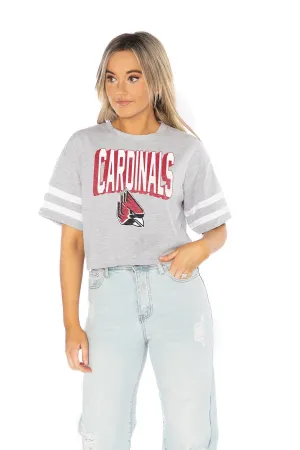 BALL STATE CARDINALS NO SHORTCUTS DROP SHOULDER MID-CROP TEE