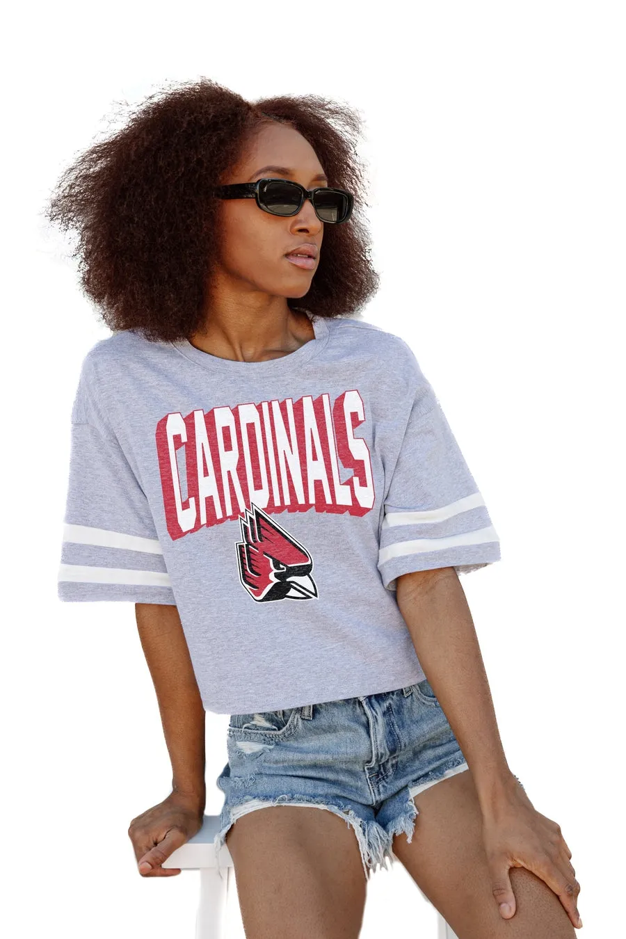 BALL STATE CARDINALS NO SHORTCUTS DROP SHOULDER MID-CROP TEE