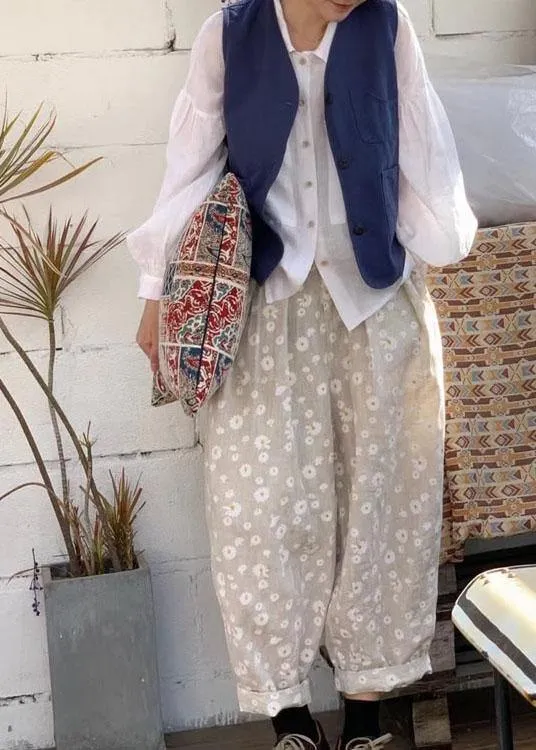 Beige Casual Pockets Print Fall Floral Pants
