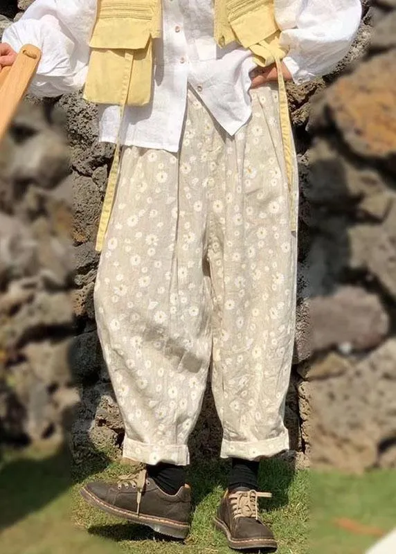 Beige Casual Pockets Print Fall Floral Pants