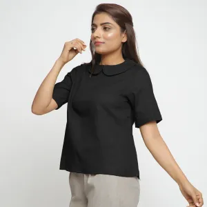 Black Cotton Peter Pan Collar A-Line Top