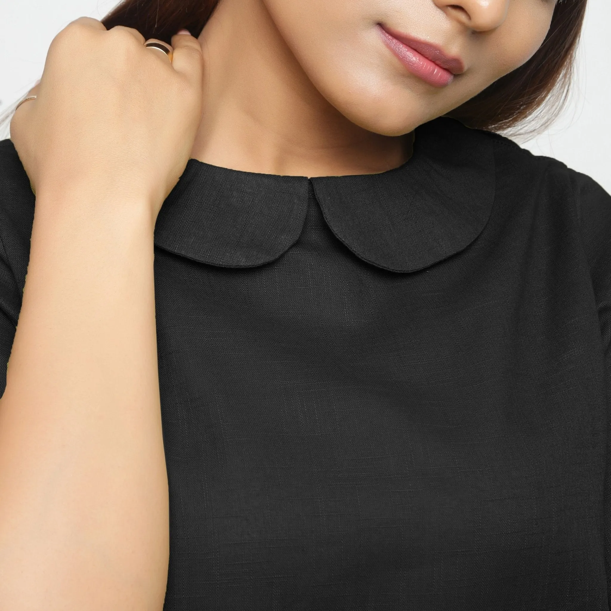 Black Cotton Peter Pan Collar A-Line Top
