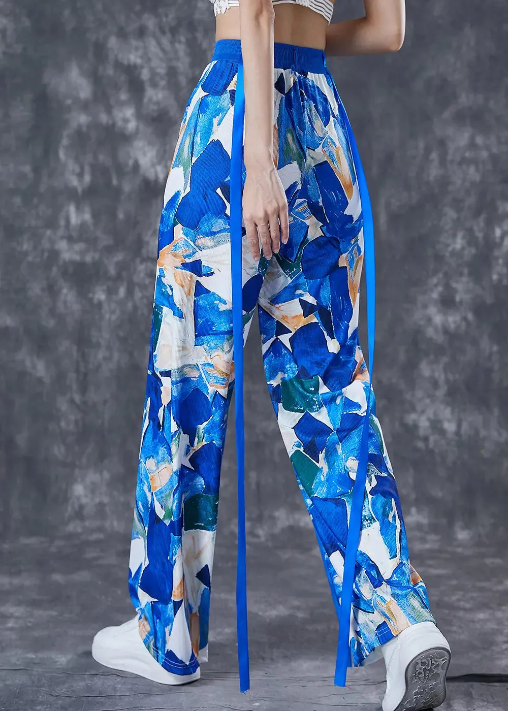Blue Print Cotton Straight Pants