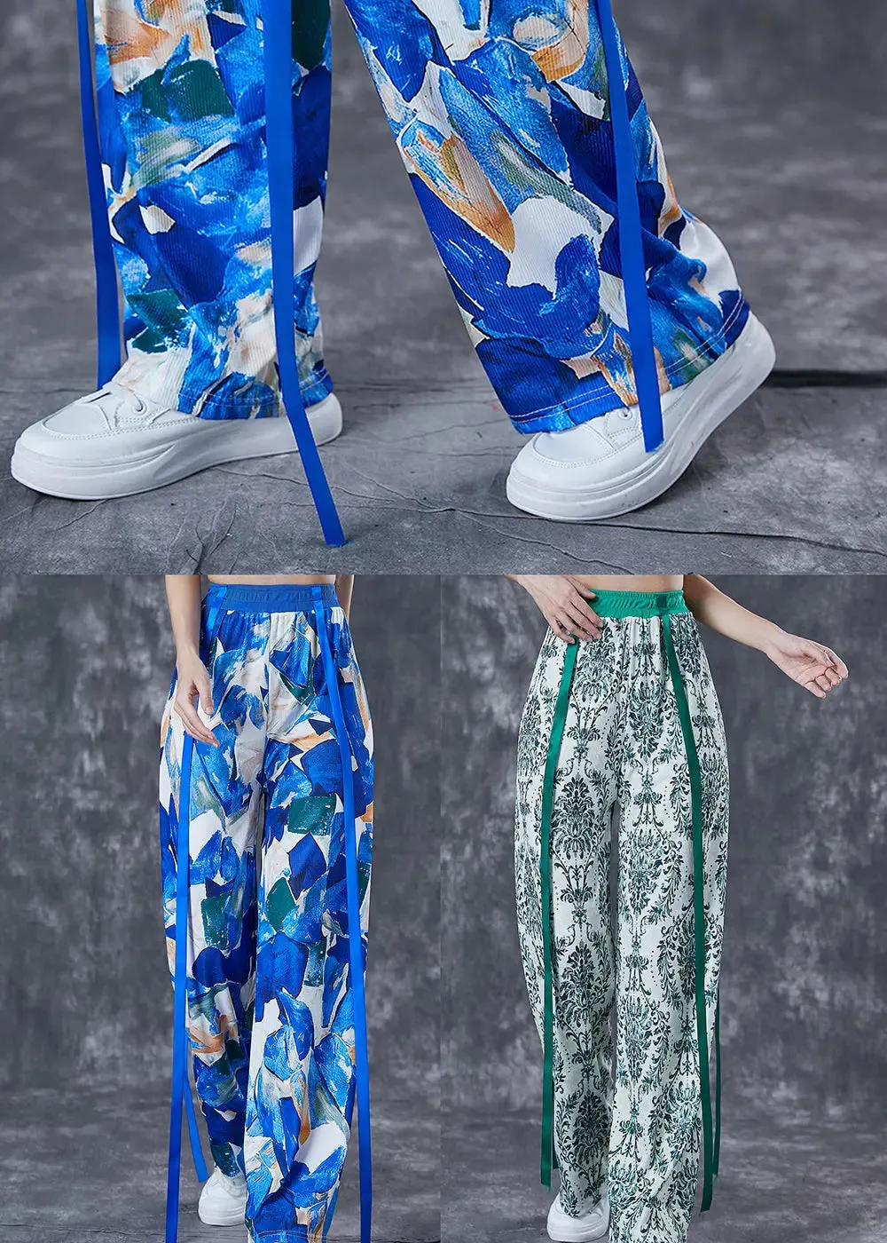 Blue Print Cotton Straight Pants