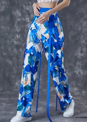 Blue Print Cotton Straight Pants