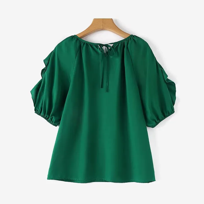 Breathable Casual Summer Ruffled Sleeve Blouse for Women