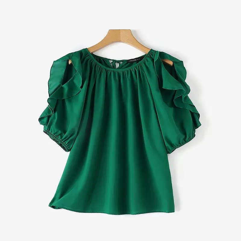 Breathable Casual Summer Ruffled Sleeve Blouse for Women