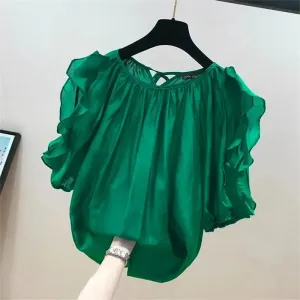 Breathable Casual Summer Ruffled Sleeve Blouse for Women