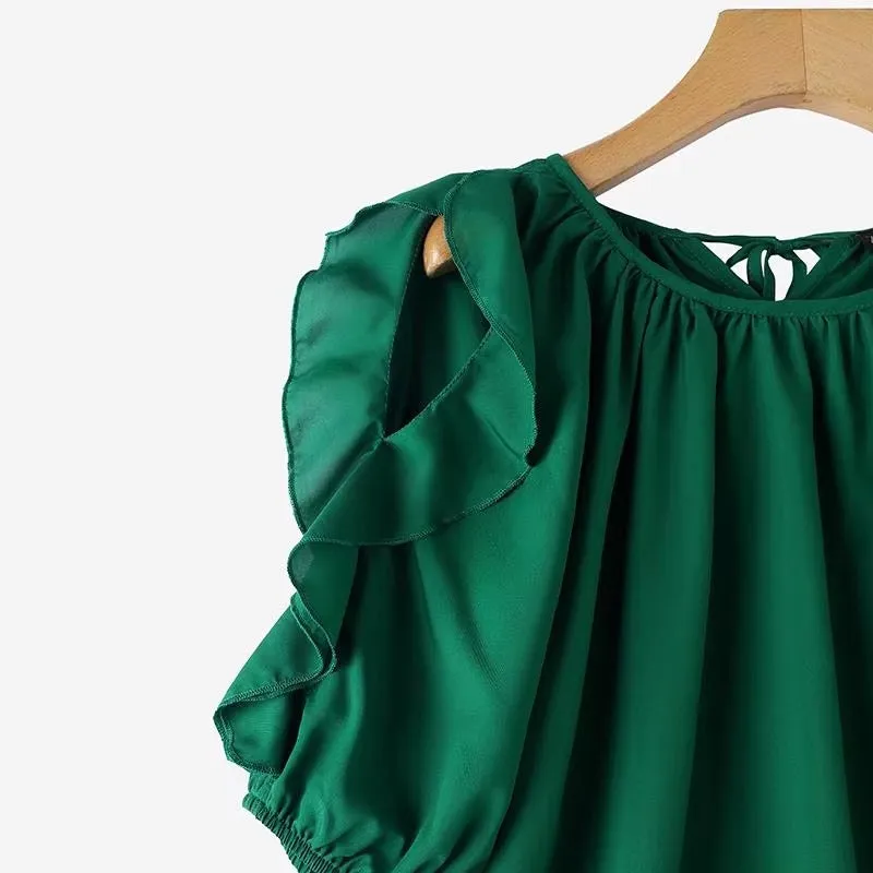 Breathable Casual Summer Ruffled Sleeve Blouse for Women