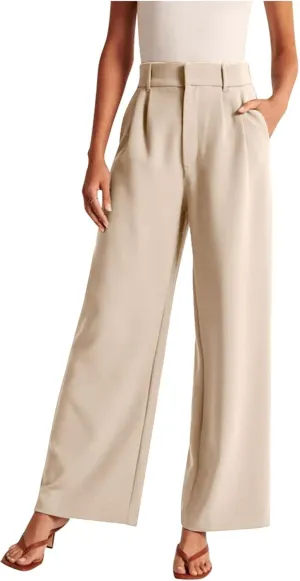 BZGTZT Women's Plus Size Suit Pant Wide Leg Pants Elastic High Waist Lightweight Business Trousers Long Straight Dress Pants