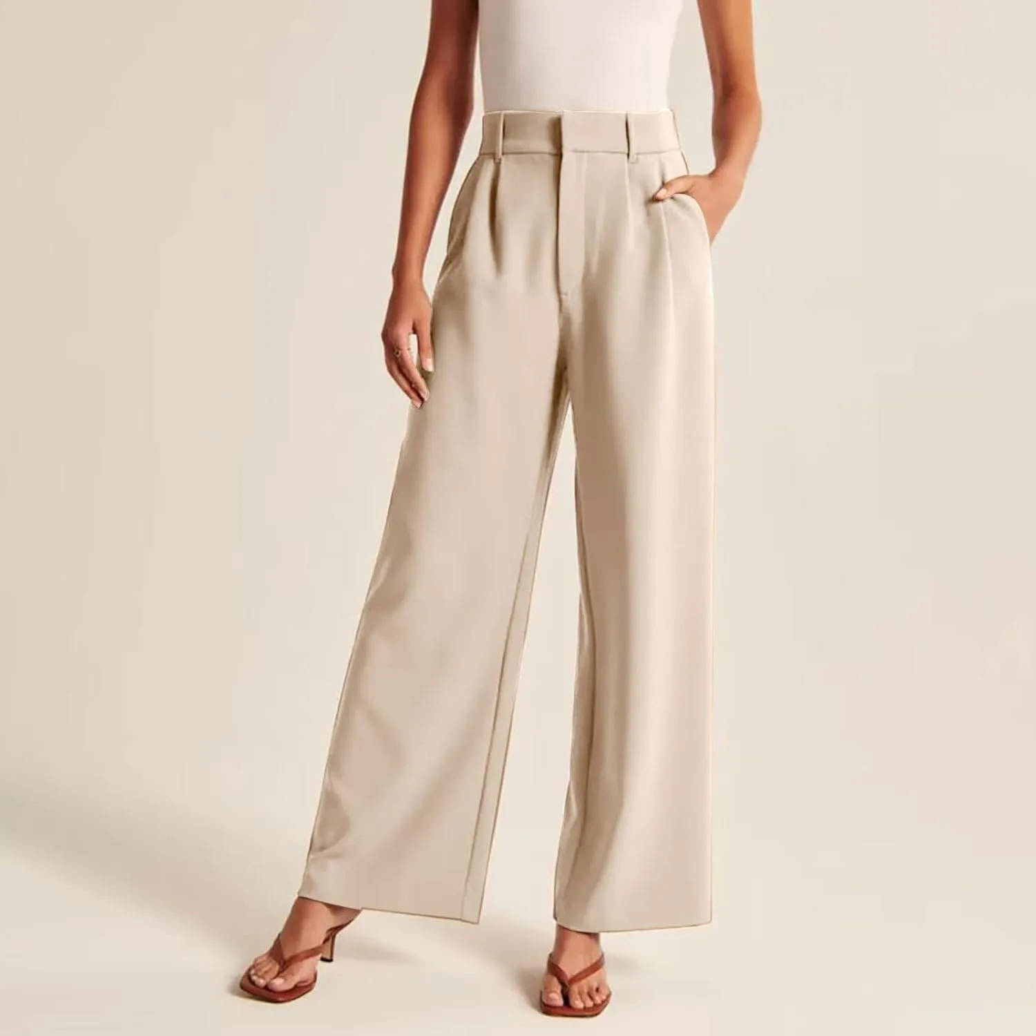 BZGTZT Women's Plus Size Suit Pant Wide Leg Pants Elastic High Waist Lightweight Business Trousers Long Straight Dress Pants