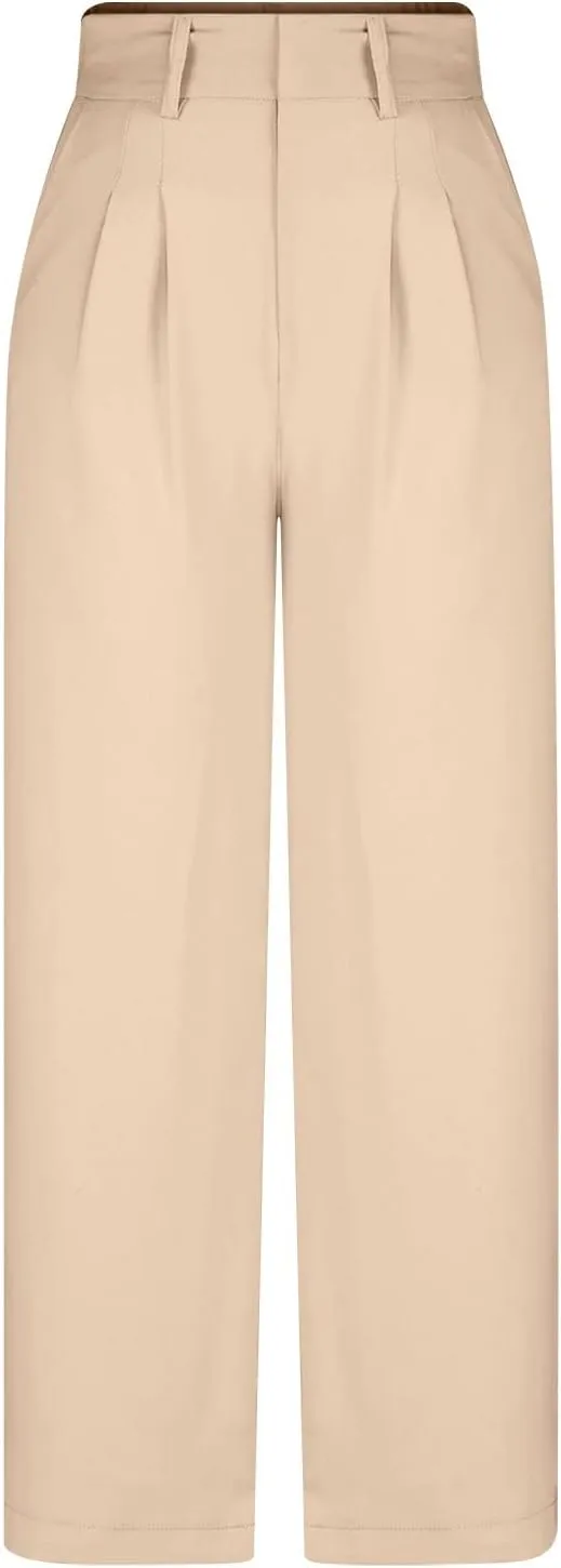BZGTZT Women's Plus Size Suit Pant Wide Leg Pants Elastic High Waist Lightweight Business Trousers Long Straight Dress Pants