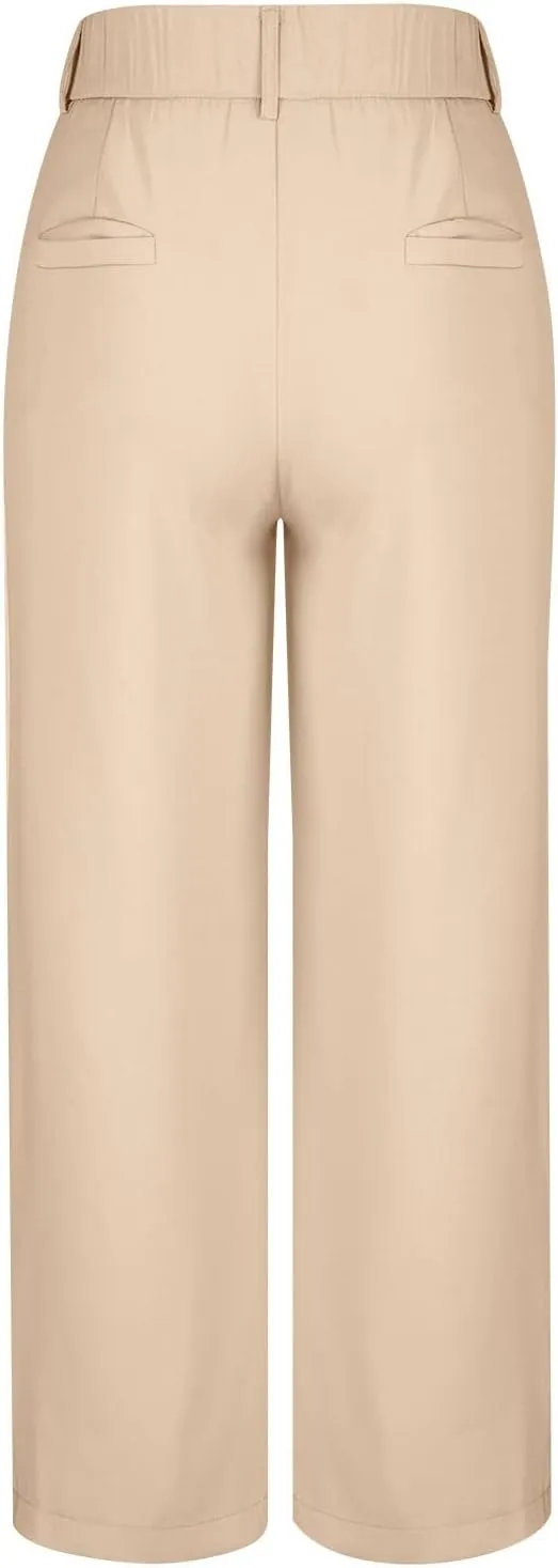 BZGTZT Women's Plus Size Suit Pant Wide Leg Pants Elastic High Waist Lightweight Business Trousers Long Straight Dress Pants