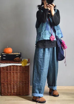 Casual Blue Wide Leg Pants Linen