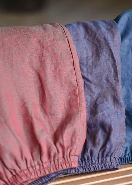 Casual Blue Wide Leg Pants Linen