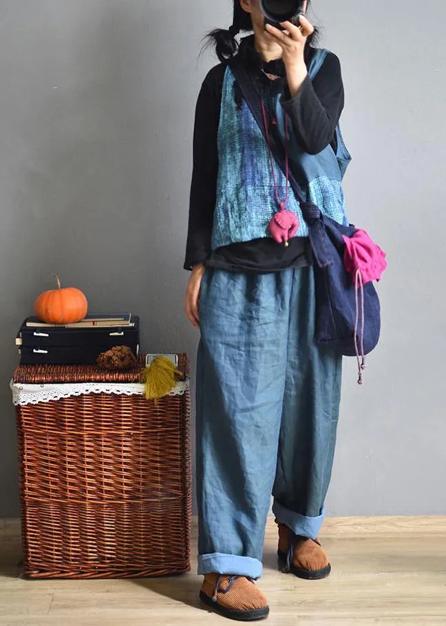 Casual Blue Wide Leg Pants Linen