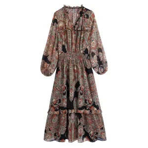 Chic Vintage Ruffled Totem Dress