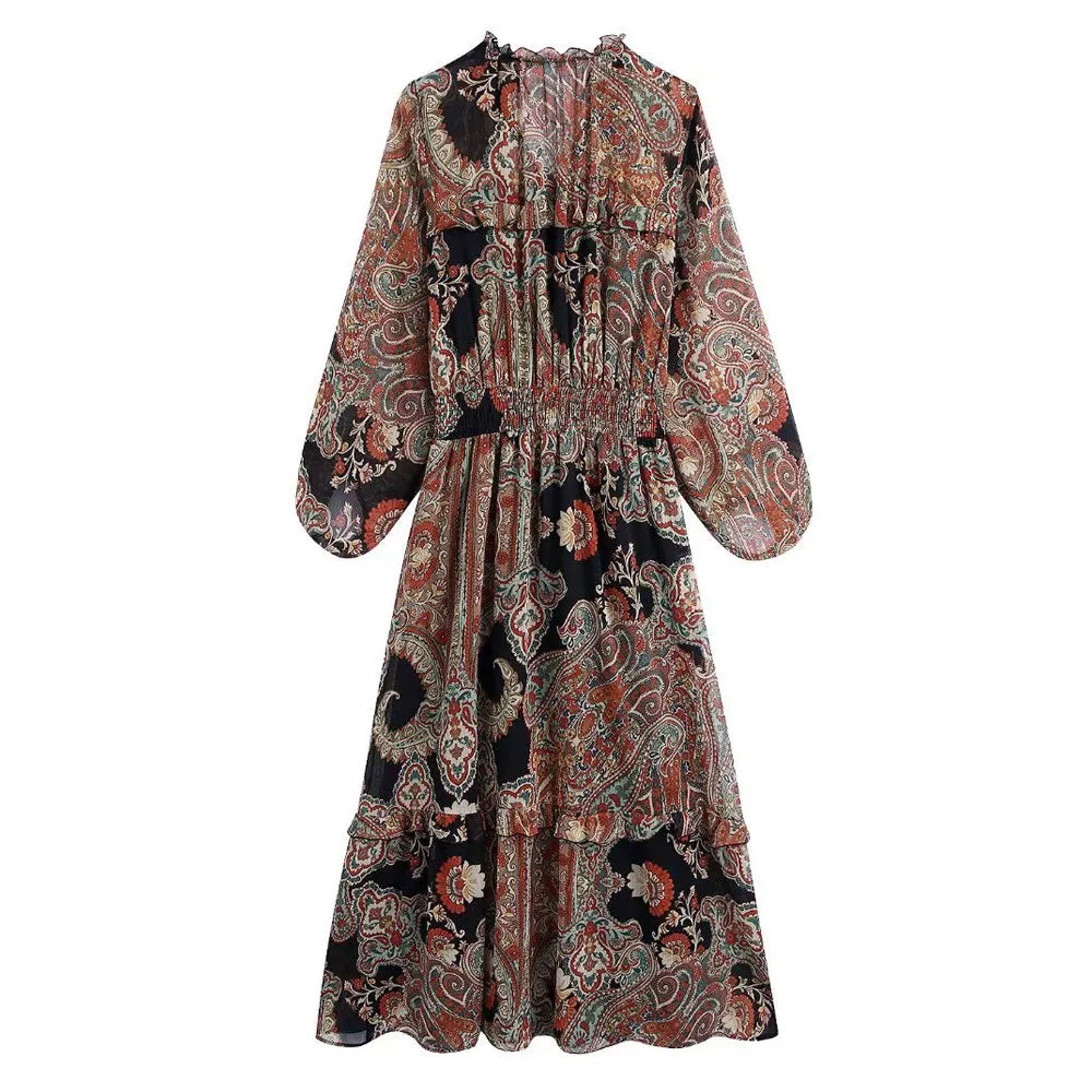 Chic Vintage Ruffled Totem Dress