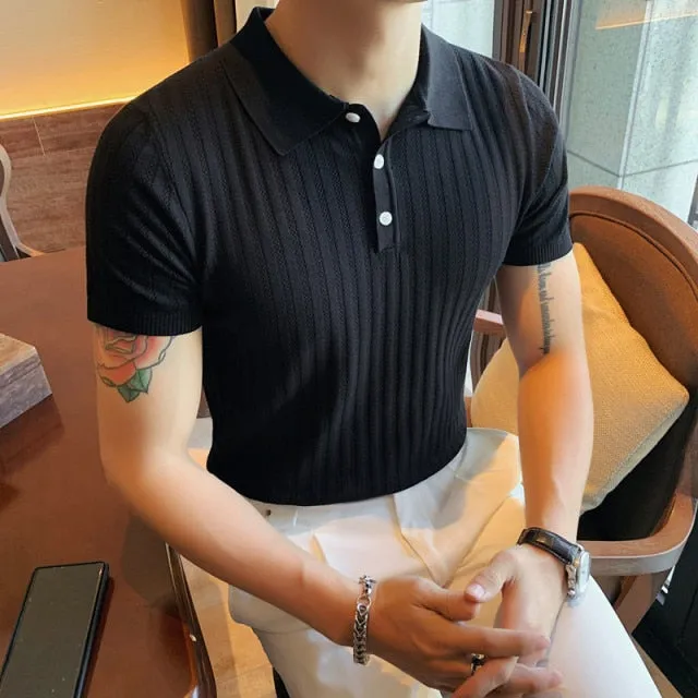 Classic Fashion Silk Knitted Short Sleeve Polo Shirt