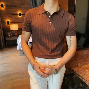 Classic Fashion Silk Knitted Short Sleeve Polo Shirt