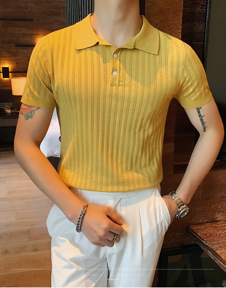 Classic Fashion Silk Knitted Short Sleeve Polo Shirt