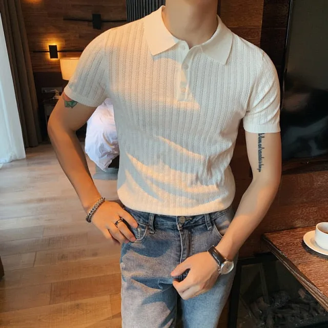 Classic Fashion Silk Knitted Short Sleeve Polo Shirt