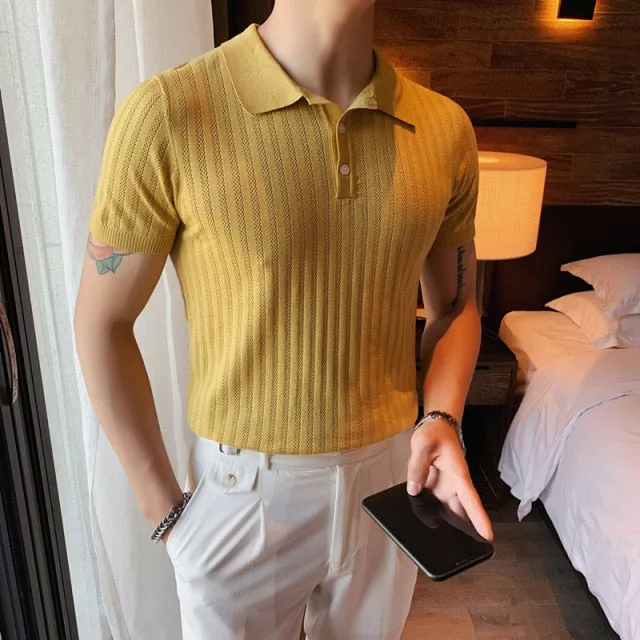 Classic Fashion Silk Knitted Short Sleeve Polo Shirt