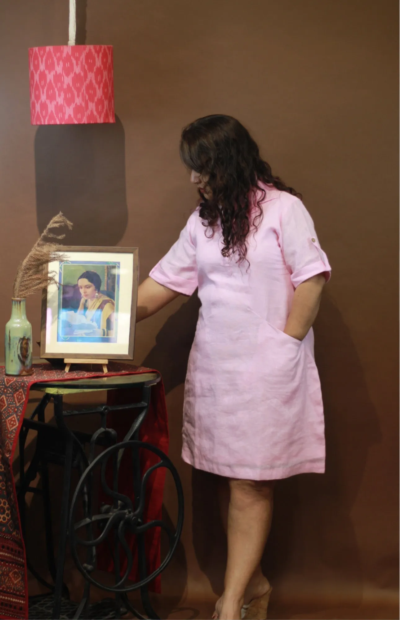 Collared Dress in Rose Linen