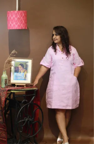 Collared Dress in Rose Linen