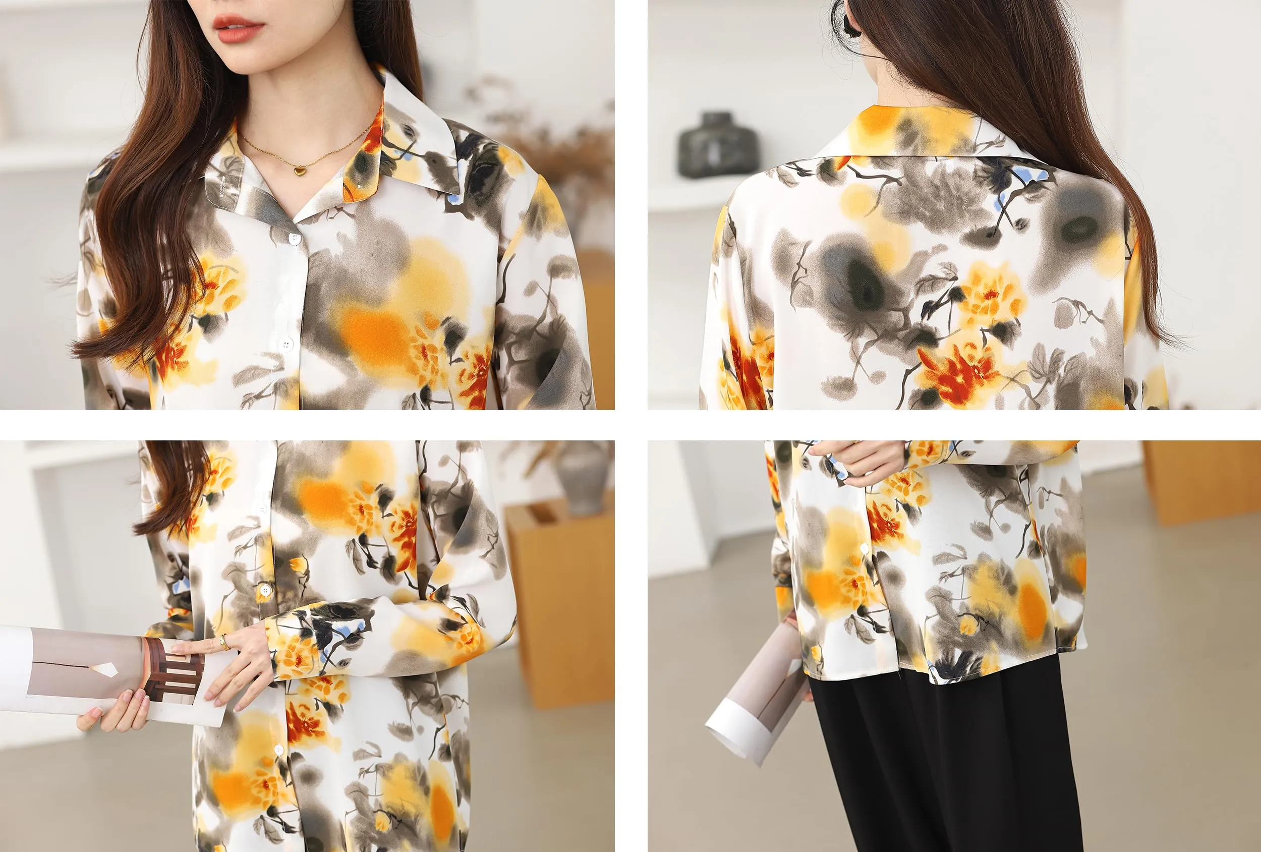 Collared Floral Print Shirt Blouse