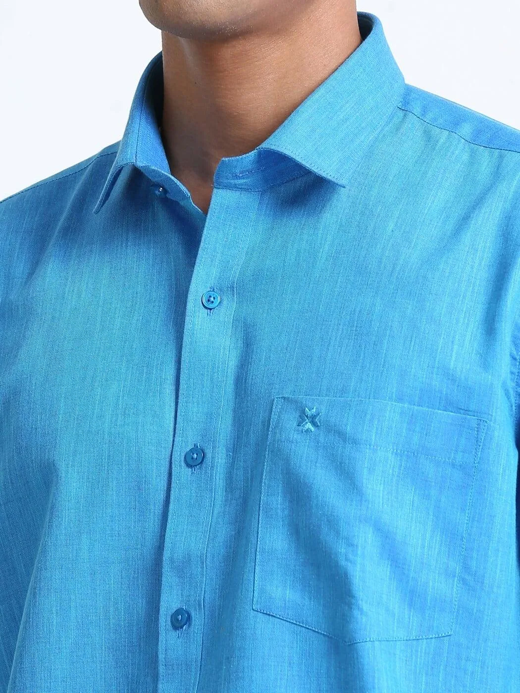 Cotton Linen Deep Sky Blue Colour Shirt Full Sleeve