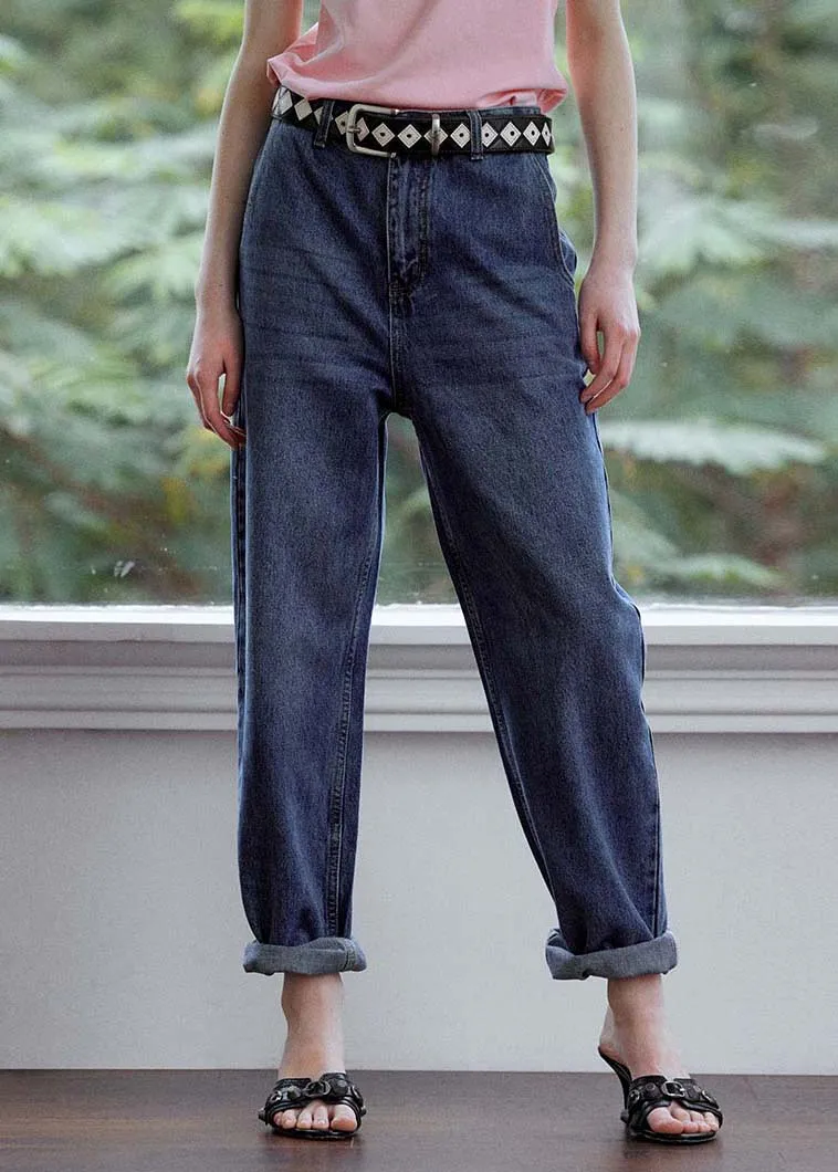 DIY Navy Oversized High Waist Denim Pants Summer LY4008