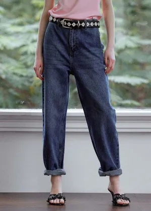 DIY Navy Oversized High Waist Denim Pants Summer LY4008