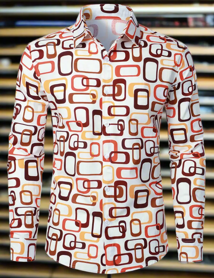 EM Geometric Flower Print Men's Long Sleeve Shirt