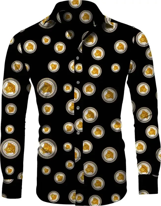 EM Geometric Flower Print Men's Long Sleeve Shirt