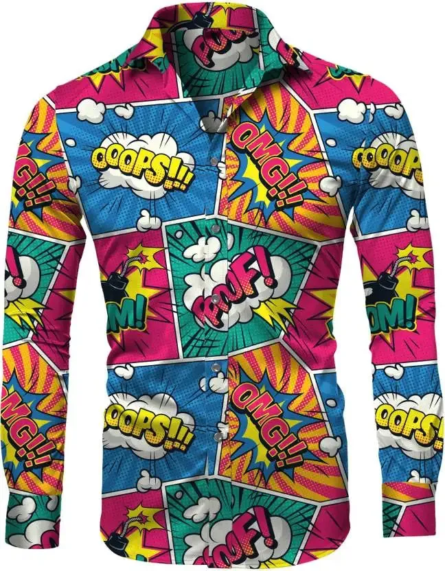 EM Geometric Flower Print Men's Long Sleeve Shirt