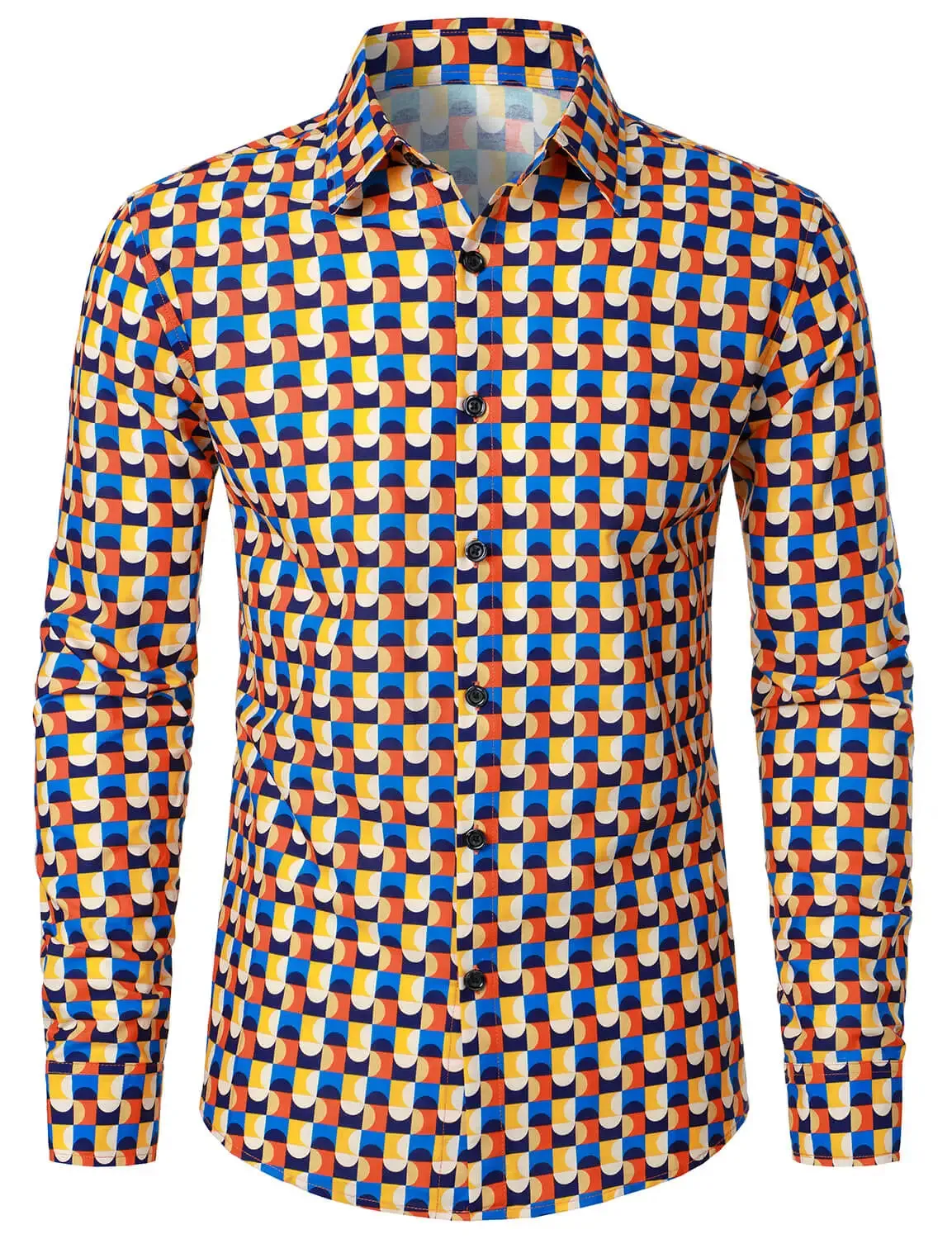 EM Geometric Flower Print Men's Long Sleeve Shirt