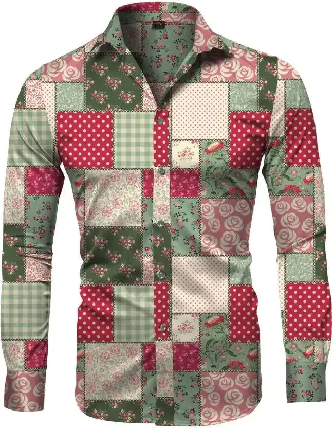 EM Geometric Flower Print Men's Long Sleeve Shirt