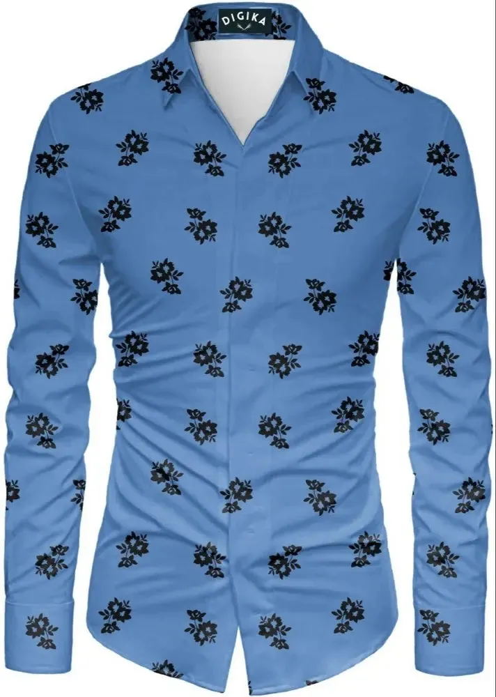 EM Geometric Flower Print Men's Long Sleeve Shirt