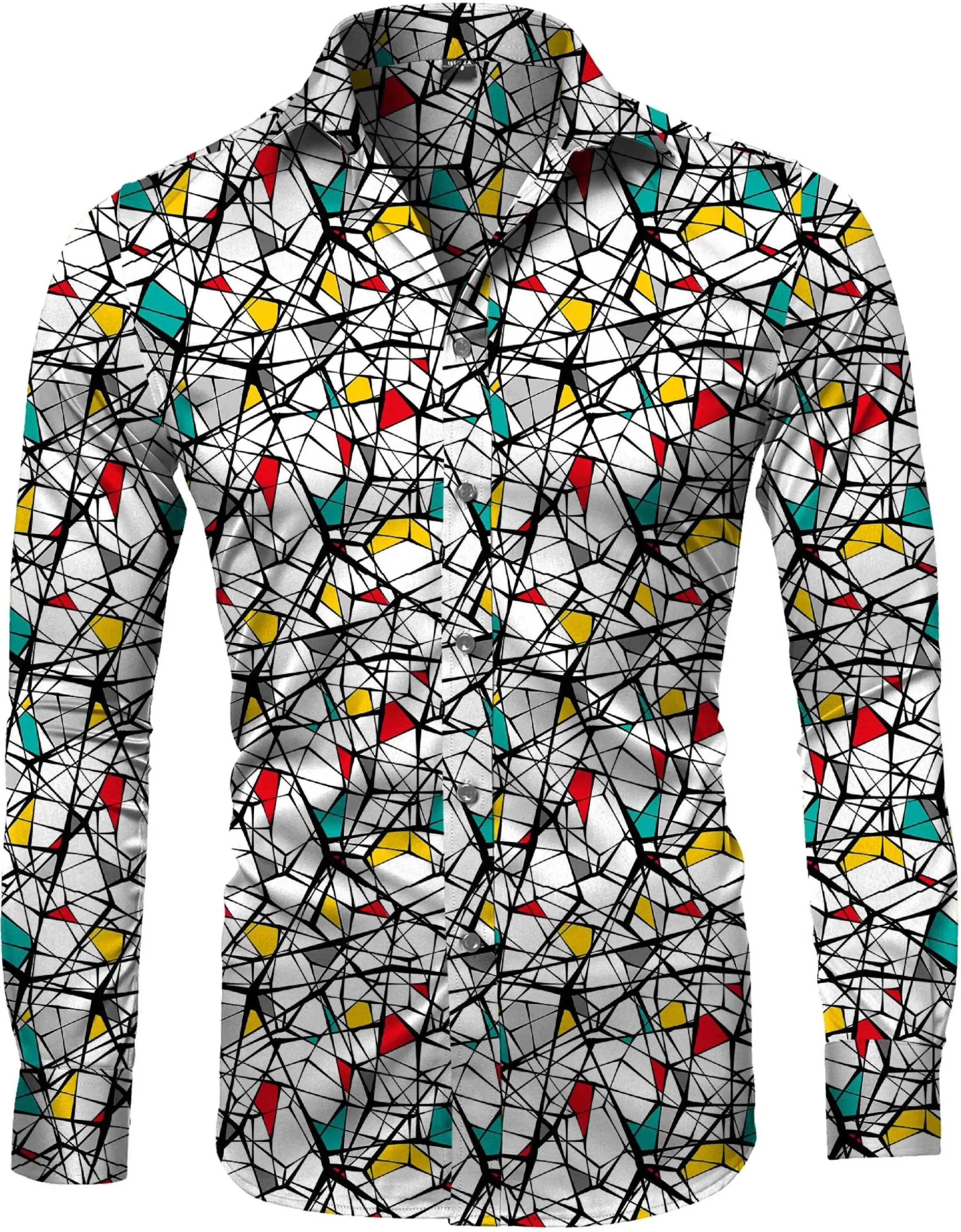 EM Geometric Flower Print Men's Long Sleeve Shirt