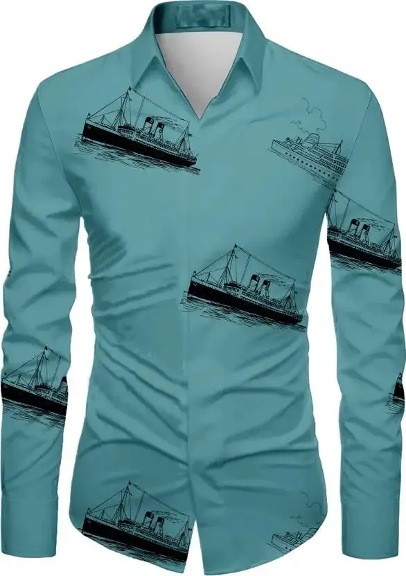 EM Geometric Flower Print Men's Long Sleeve Shirt