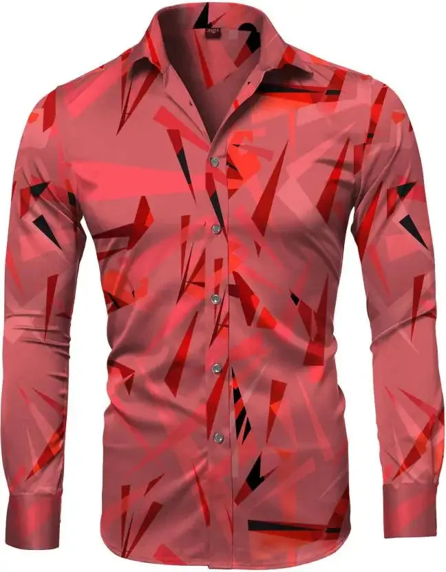EM Geometric Flower Print Men's Long Sleeve Shirt