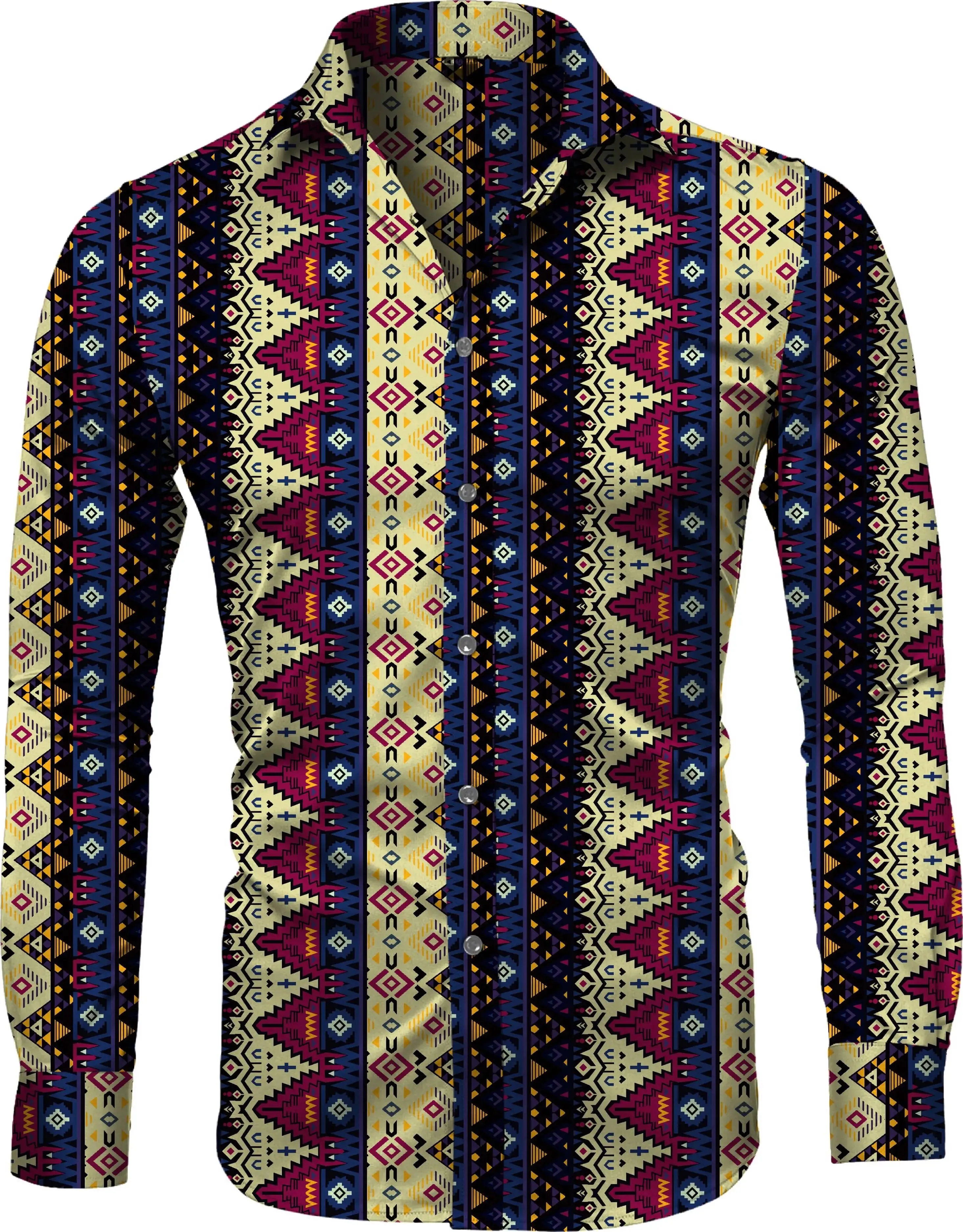 EM Geometric Flower Print Men's Long Sleeve Shirt