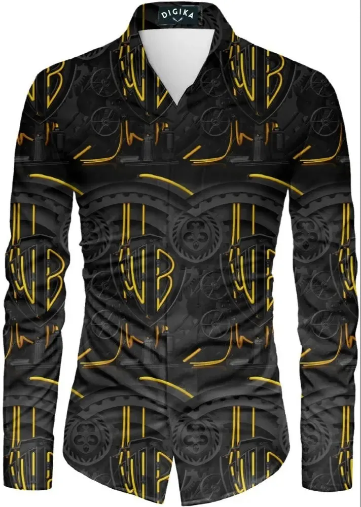 EM Geometric Flower Print Men's Long Sleeve Shirt
