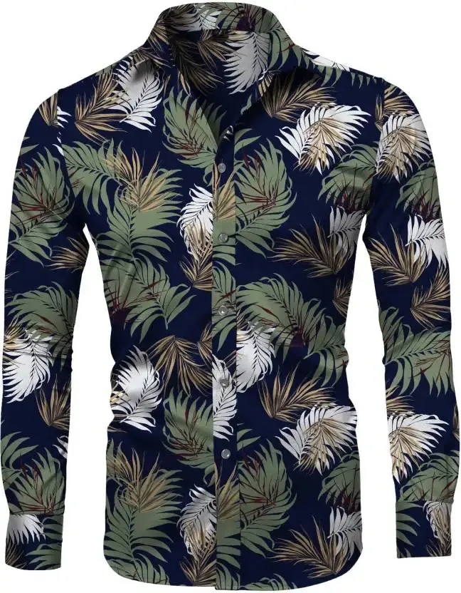 EM Geometric Flower Print Men's Long Sleeve Shirt