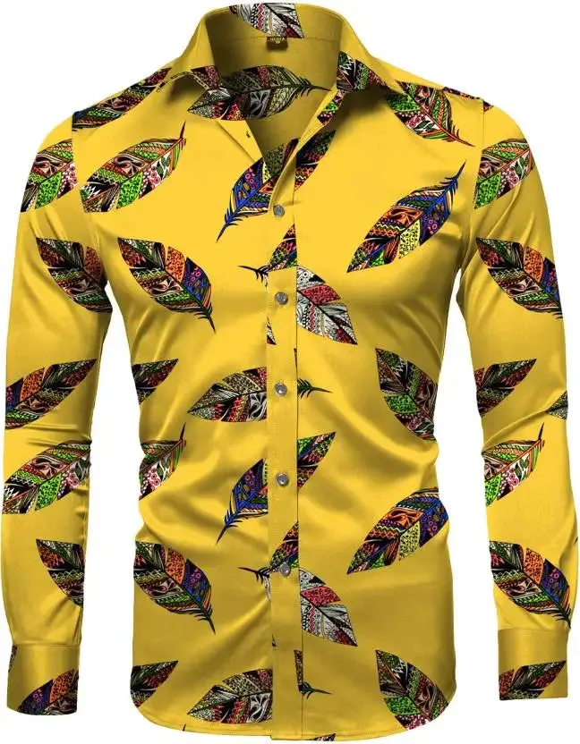 EM Geometric Flower Print Men's Long Sleeve Shirt