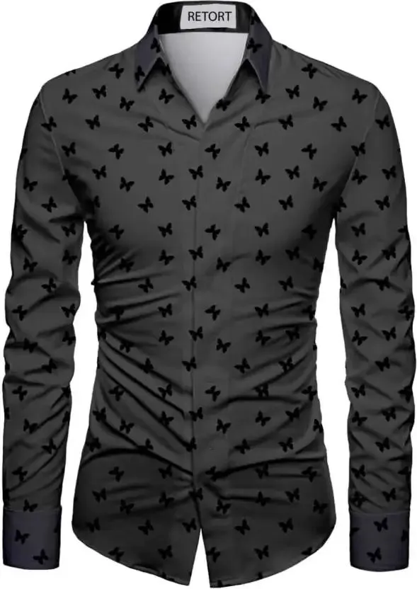 EM Geometric Flower Print Men's Long Sleeve Shirt