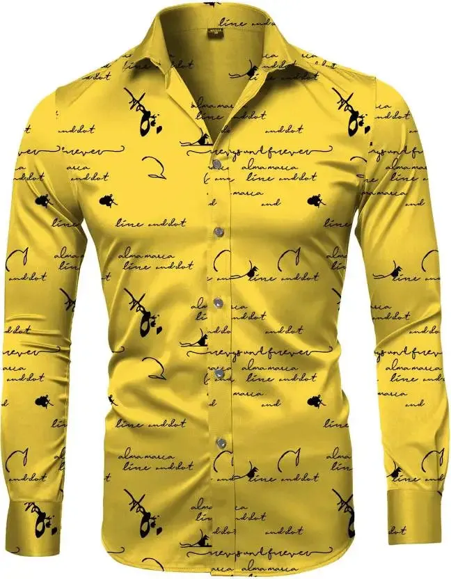 EM Geometric Flower Print Men's Long Sleeve Shirt