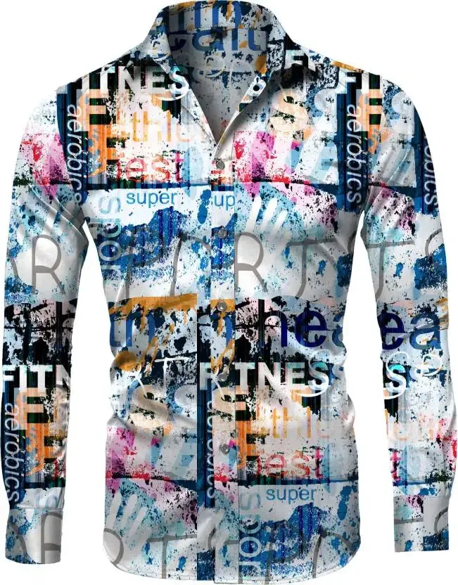 EM Geometric Flower Print Men's Long Sleeve Shirt
