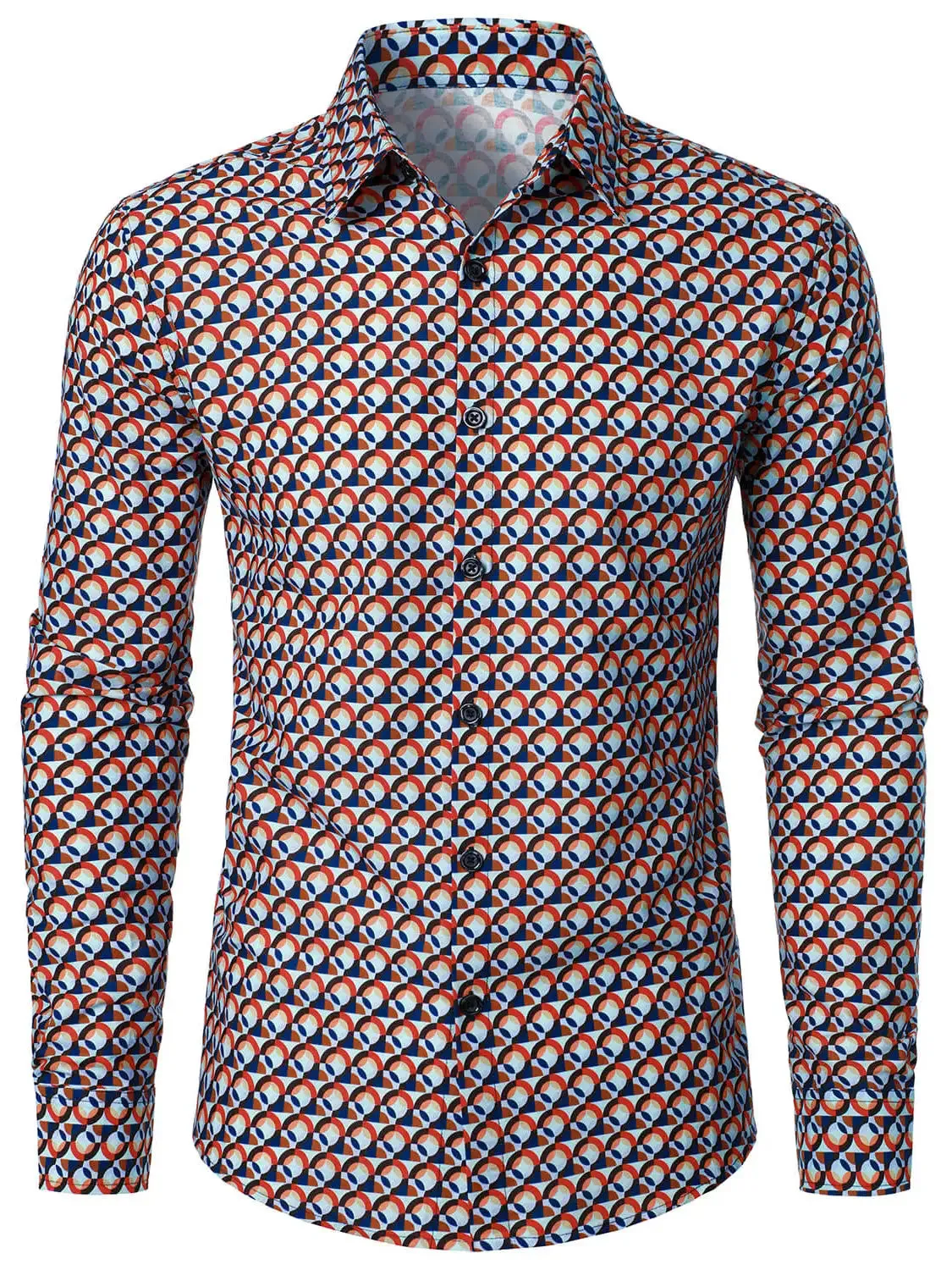 EM Geometric Flower Print Men's Long Sleeve Shirt